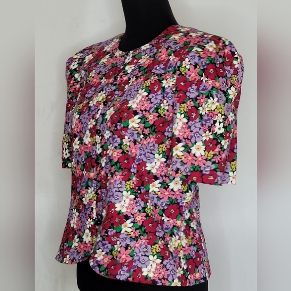 Stuart Alan Vintage Vibrant Floral Button Front Fitted Blouse - Size 12P - Picture 3 of 8